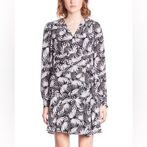 The Kooples Messy Butterfly Dress Wrap Knee Black White Size 3 US Large NEW